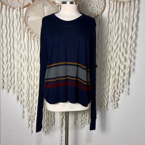 Jetty Navy Stripe Drop Sleeve Sweater Size Large